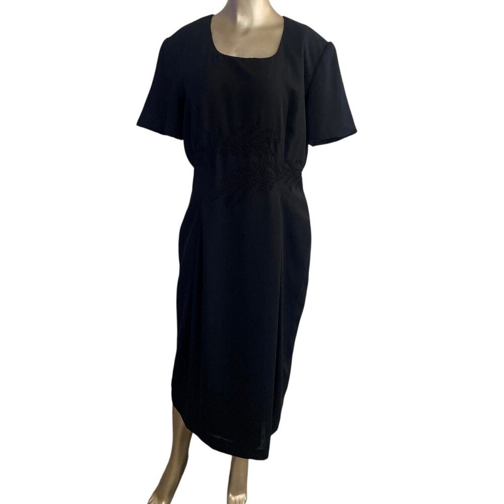 Vintage Ultra Dress New York Black Embroidered Midi Sheath Dress Size 12